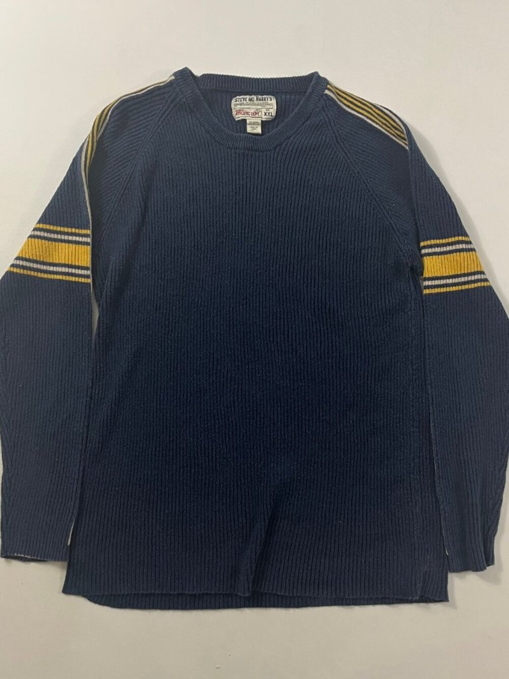 Vintage Y2K Steve and Barry's Athletic Dept Navy Yellow Striped Ribbed Knit Creโฆ